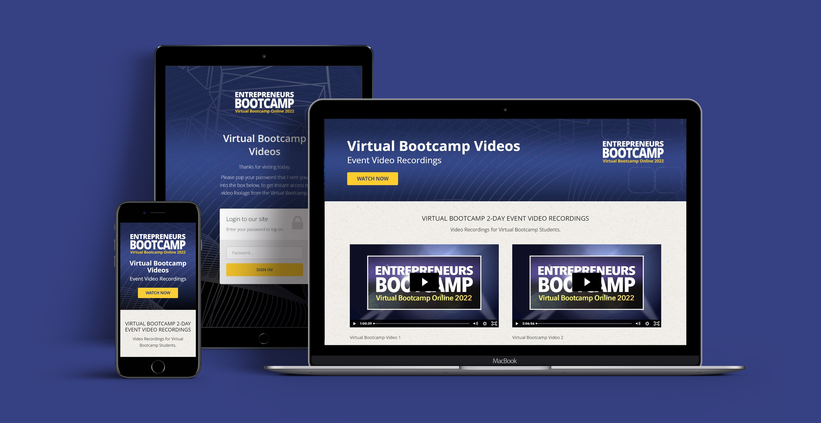 Virtual Bootcamp Video Recording Website Wireframe